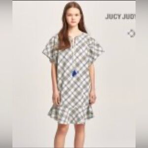 Jucy Judy White Plaid Ruffle Boxy‎ Mini Dress Minimalist Korean Streetwear